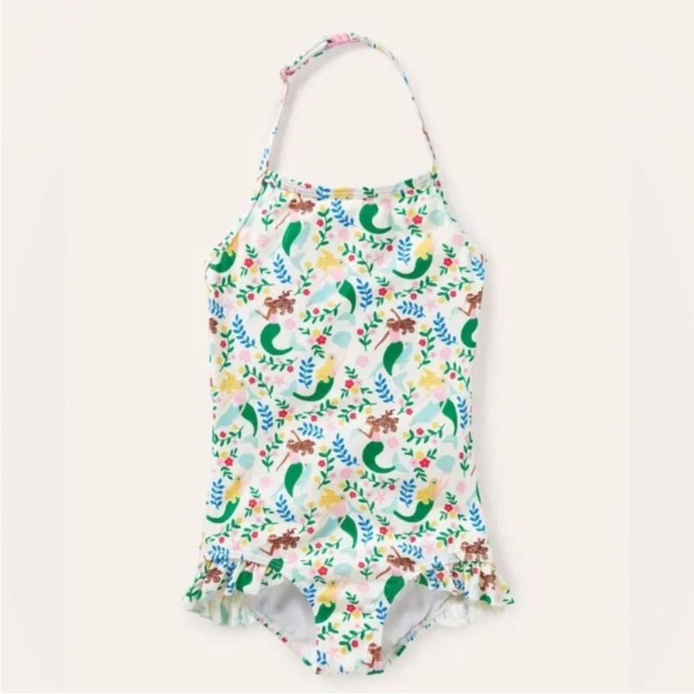 Mini Boden Halterneck Mermaid Swimsuit Ruffle Trim Size 2-3 Years Beach